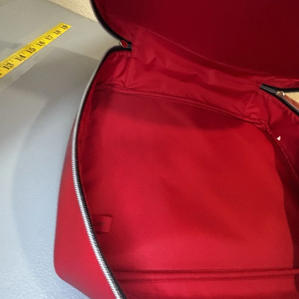 Estee Lauder Red Makeup Cosmetic Bag Train Case Faux Leather w/ Small Red Bag